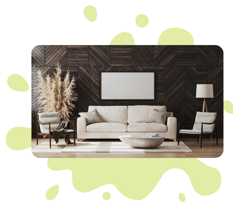 Living room design with beige sofa